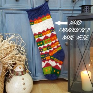 Personalizable Christmas Stocking with Snowy Houses