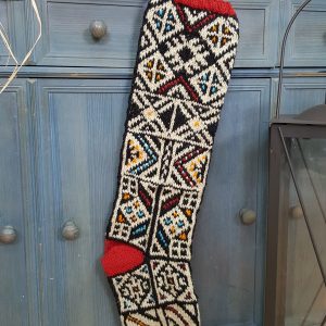 Jacquard pattern detail on fair trade holiday stocking for your Christmas tree