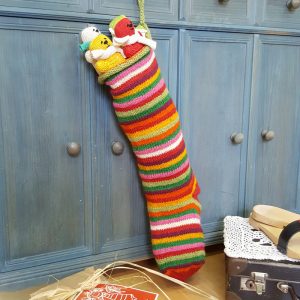 Hand-knit striped Christmas stocking, multicolor, 60×18 cm, fair-trade holiday home decor!