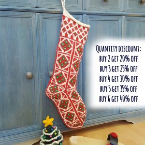 Jacquard hand-knitted red and white Christmas stocking with traditional pattern