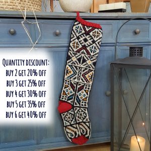 Jacquard hand-knitted holiday stocking with traditional Bosnian pattern