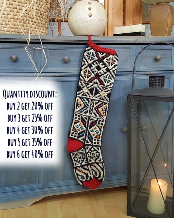 Jacquard hand-knitted holiday stocking with traditional Bosnian pattern