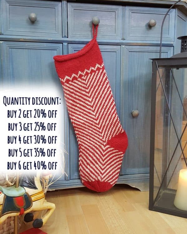 Personalized Christmas stocking featuring fishbone stitch texture