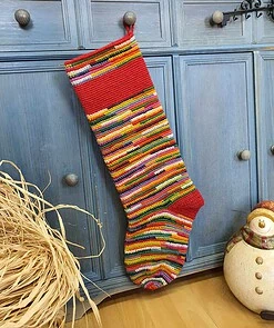 Hand-crocheted personalized Christmas stocking with name embroidery, artisan made. fair trade