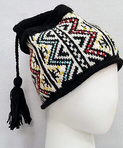 black knit beanie with tassel