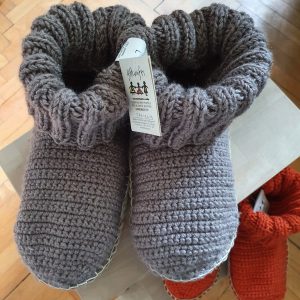 Grey Slipper Socks with Leather Sole