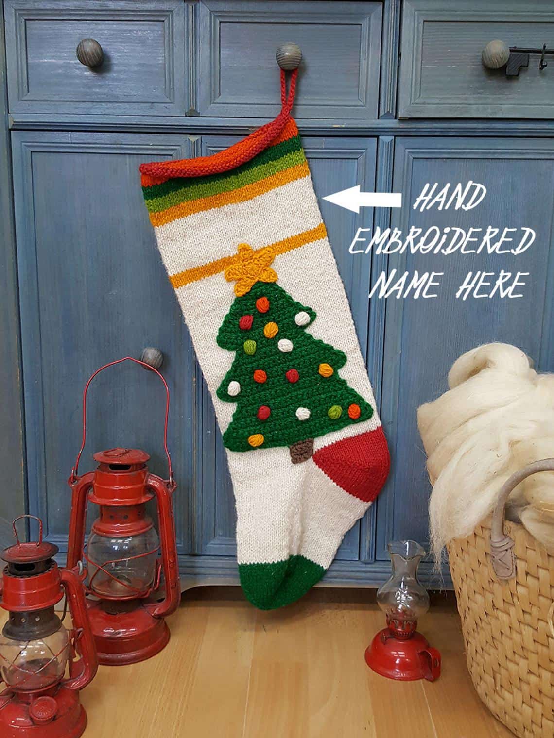 Placement to add custom name embroidered on eco-friendly Christmas stocking