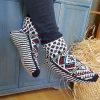 Hand knit wool slipper socks with traditional Bosnian pattern worn indoors