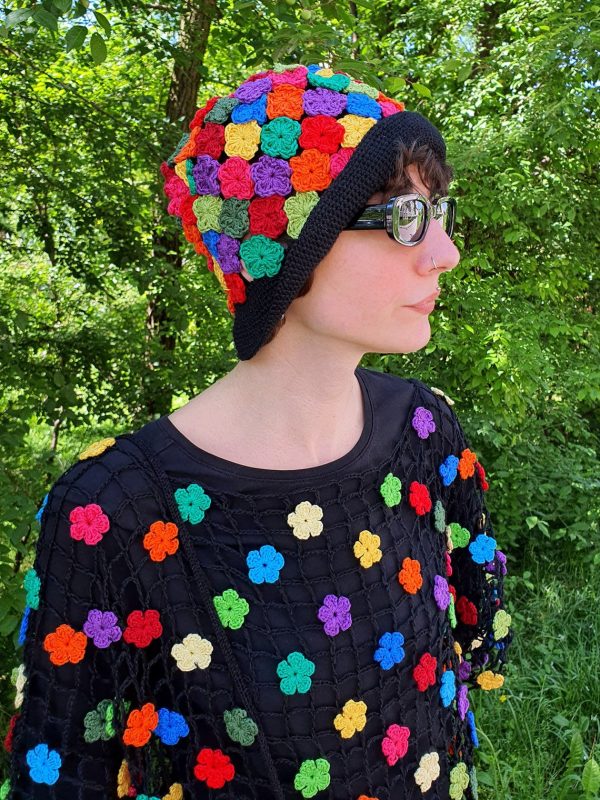 rainbow flower crochet hat