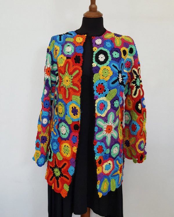 Rainbow colors crochet hippie jacket
