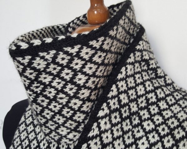 black and white knit shawl