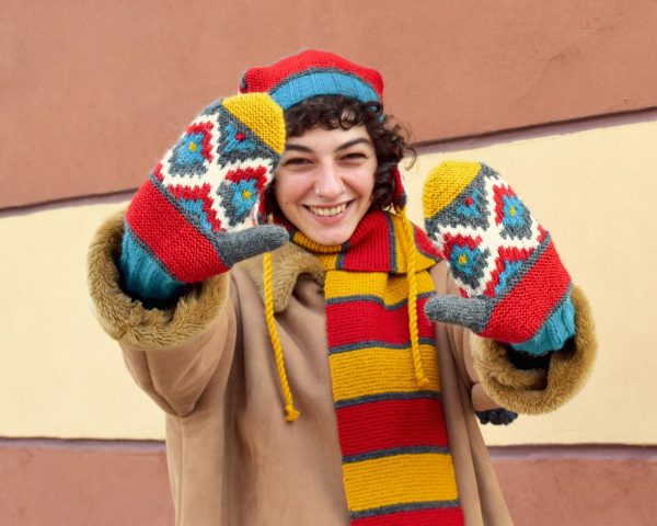 colorful hand knitted gloves