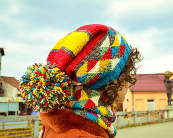 cold weather knit cap with pompon