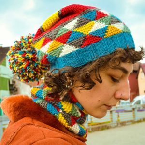 colorful hand knitted winter cap