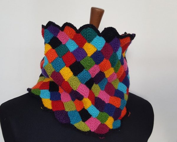colorful handknit circle scarf
