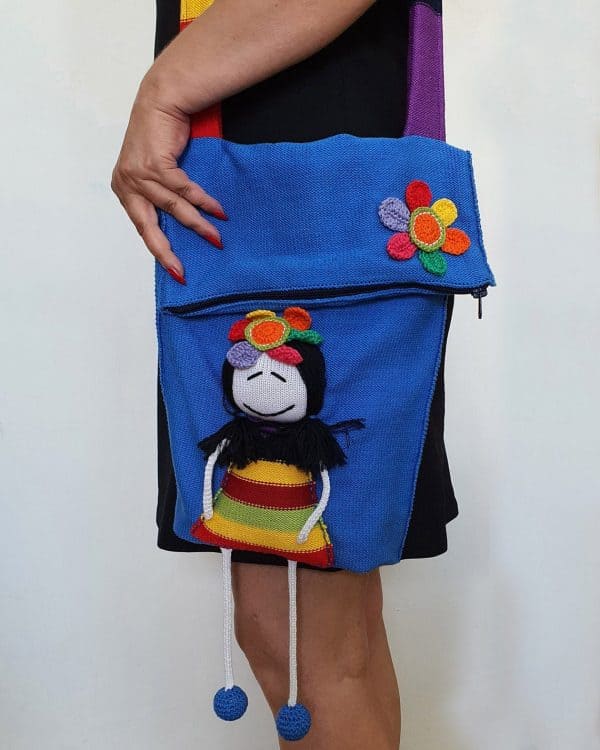 Blue Hand Knit Cotton Bag