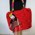 Knitted Tote Bag with a Doll Applique