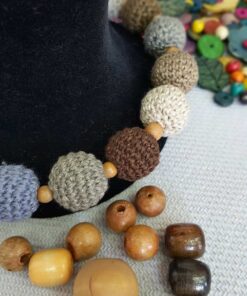 Crochet necklaces with wooden beads