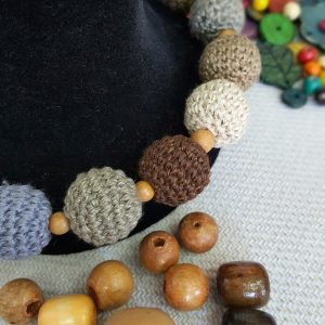 Crochet necklaces with wooden beads
