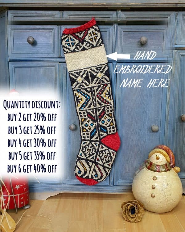 Jacquard-knit personalized Christmas stocking. Add eco-friendly stocking to your holiday home decor collection.