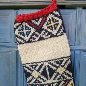 Personalized name placement for hand embroidery name on Jacquard Christmas stocking for your holiday home decor.