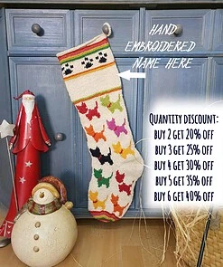 Personalized fair trade dog holiday stocking hanging