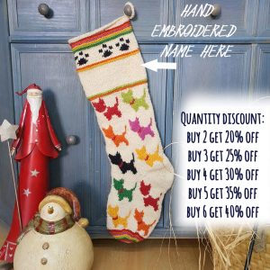 Personalized fair trade dog holiday stocking hanging