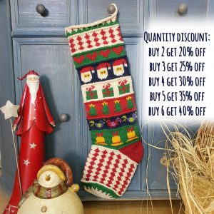 Hand-made patchwork Christmas stocking with Christmas emoji motifs