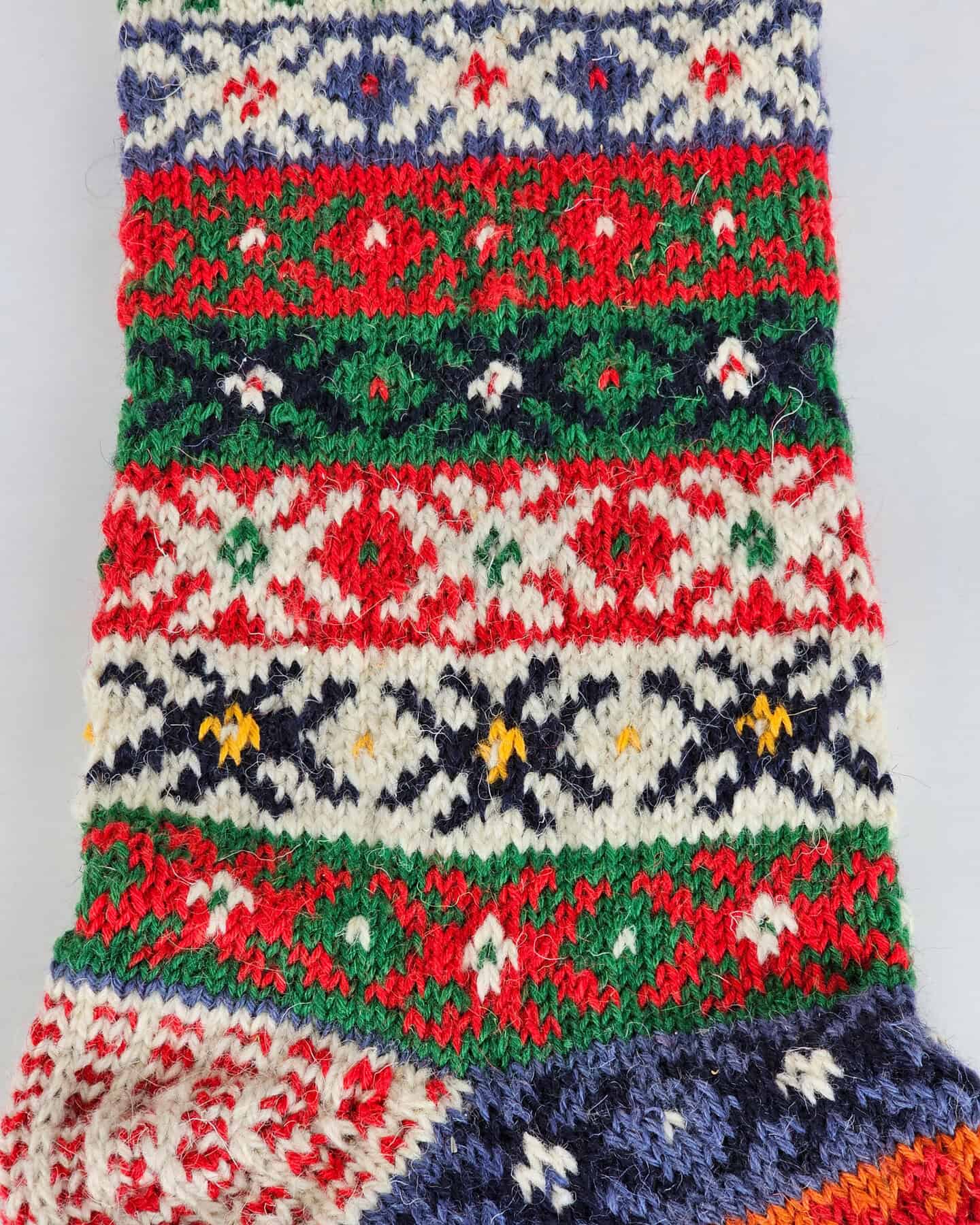 Detail of Fair Trade Christmas Stocking with traditional Bosnian slipper sock design on stocking