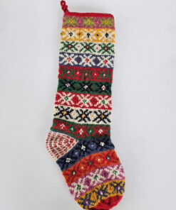 Hand-knitted Christmas stocking with traditional Bosnian slipper sock motif