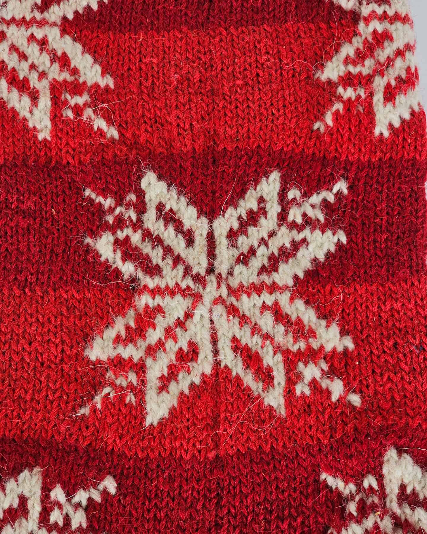 Close-up of Red Christmas Stocking Snowflakes