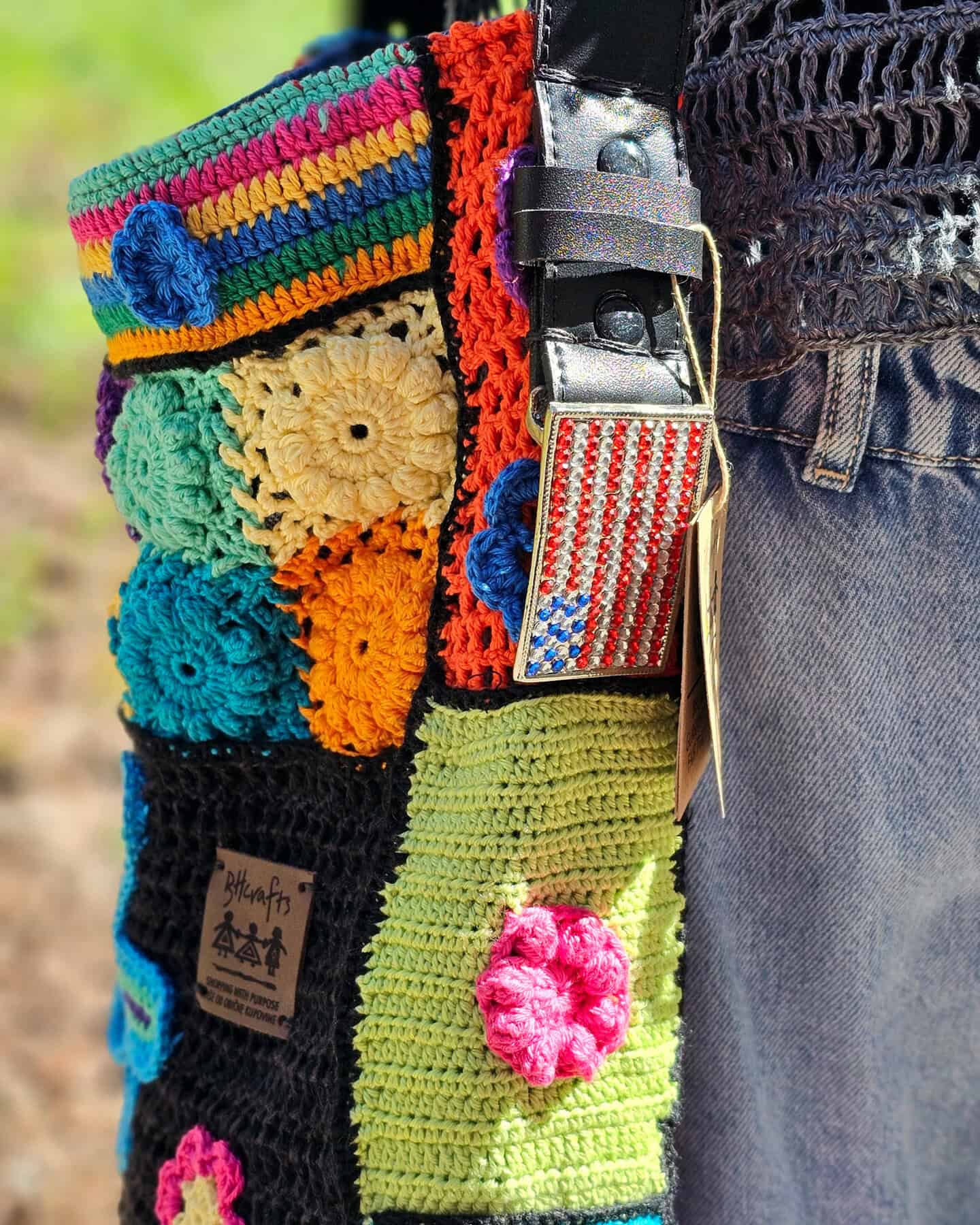 Colorful handmade Boho bag in vibrant tones