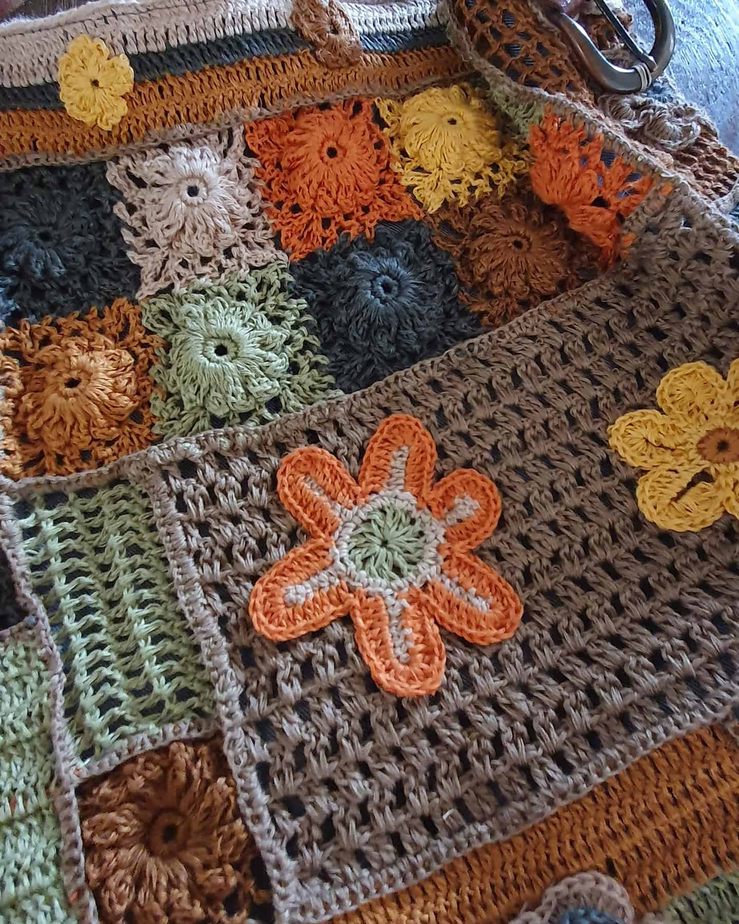 Close-up of crochet pattern on handmade Fair Trade Boho bag