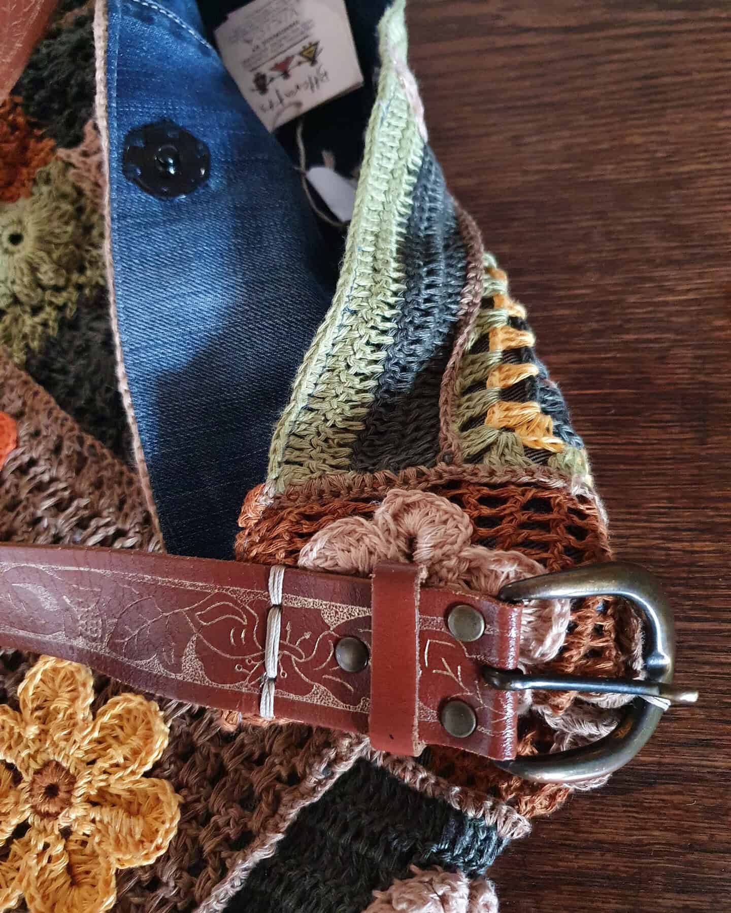 Interior view of Boho bag showing recycled denim and cotton lining