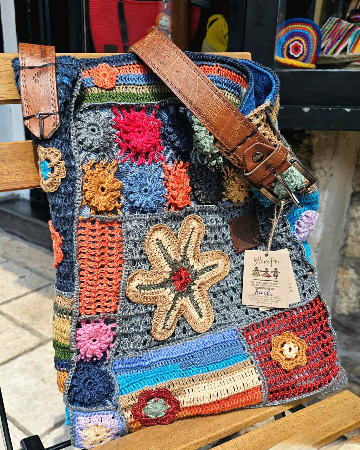 handmade Boho bag outdoors in natural light