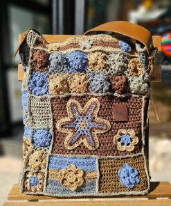 Handmade Boho Shoulder Bag crafted from linen with denim lining and leather belt