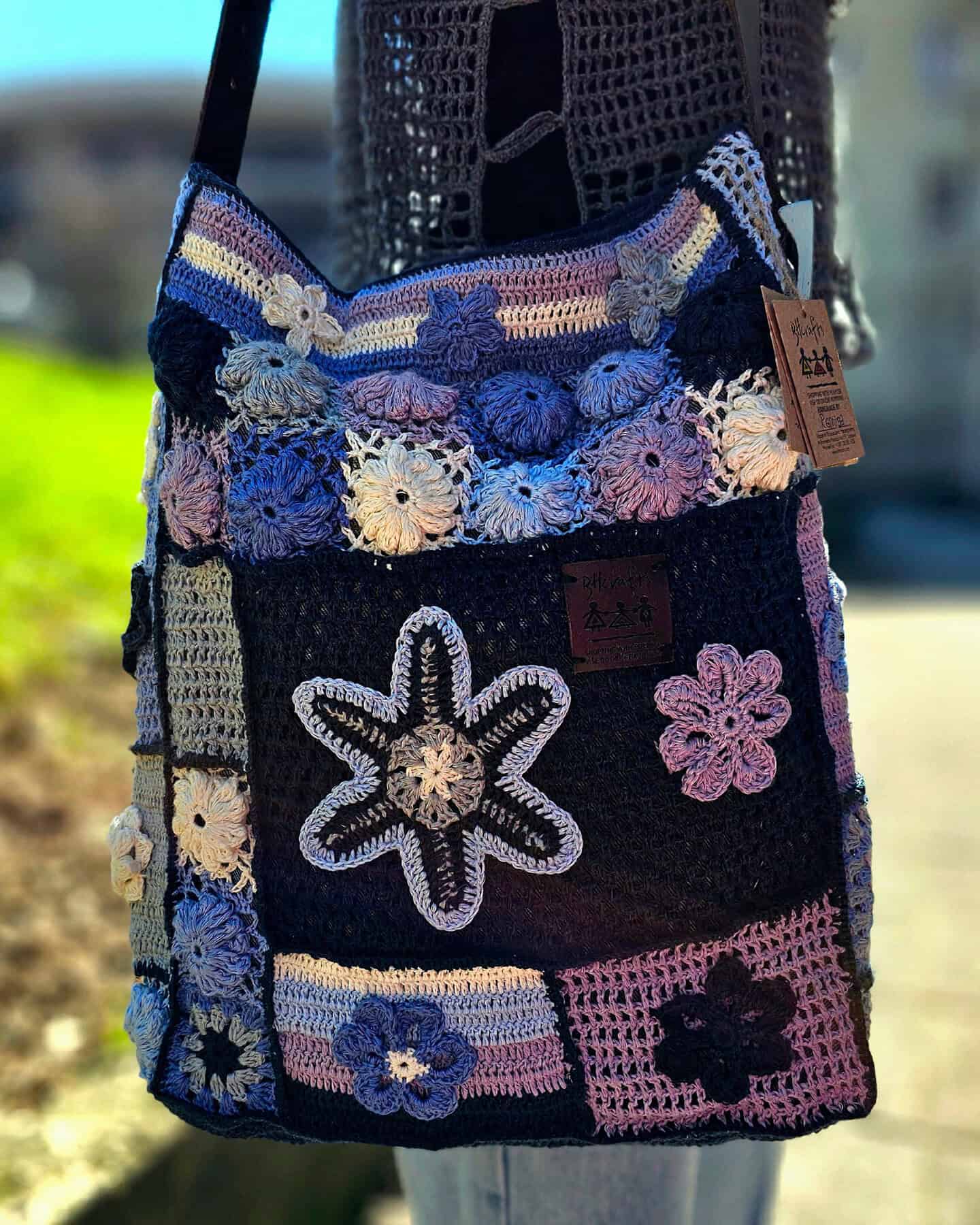 Woman carrying handmade Boho Shoulder Bag