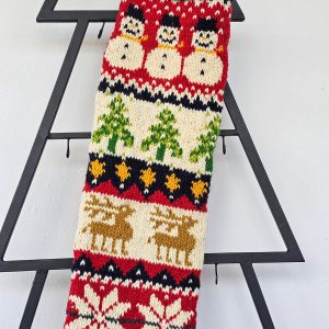 Top view of handmade Christmas stocking showing the opening and interior space for gifts.