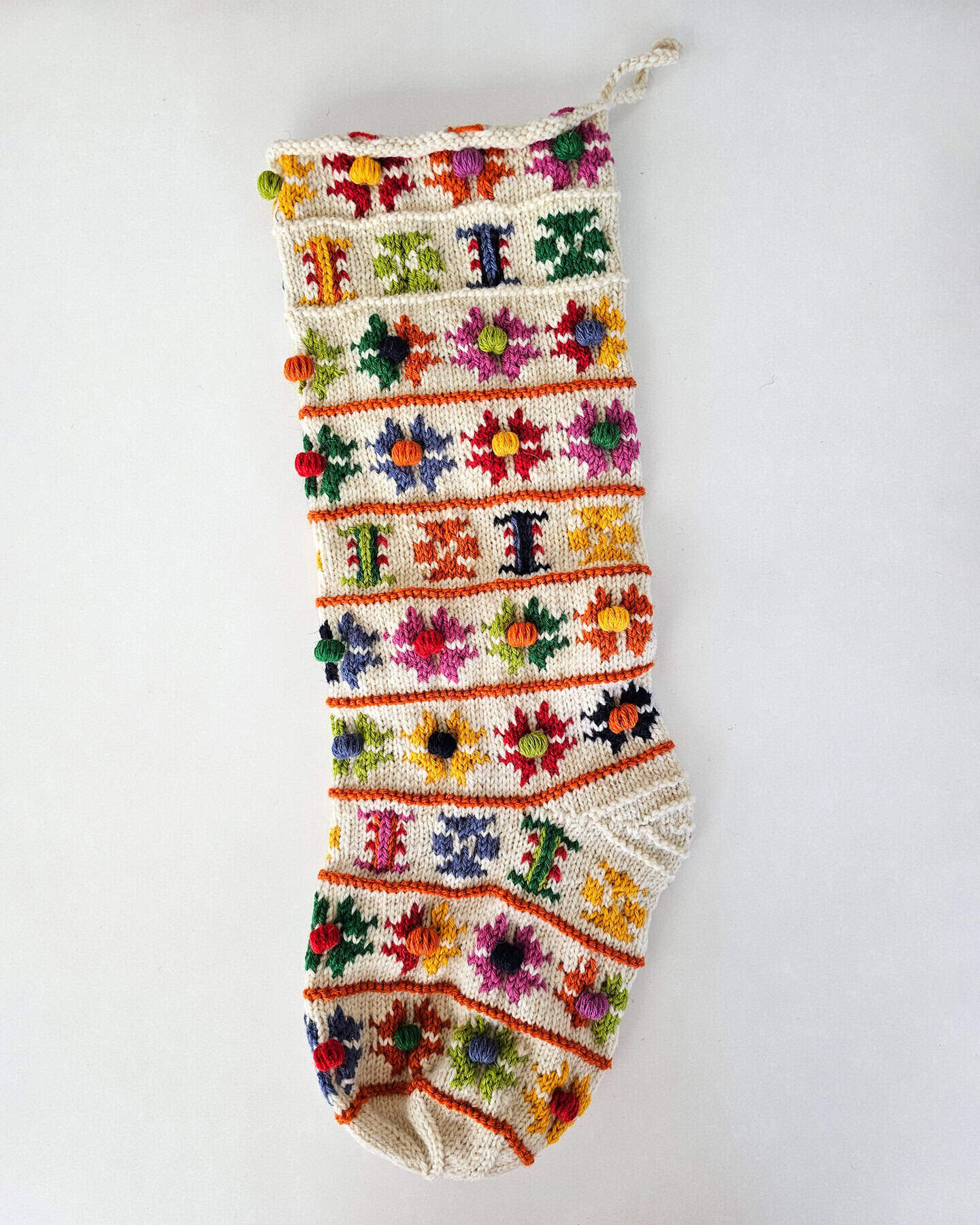 Fair Trade artisan wool holiday product photo, Colorful Floral Pattern Christmas Stocking