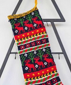 Top view of handmade Christmas stocking showing the opening for gifts.