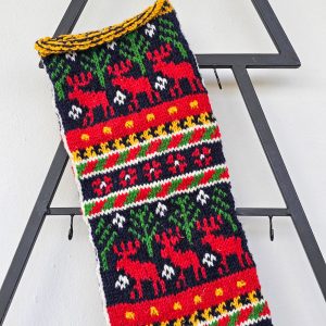 Top view of handmade Christmas stocking showing the opening for gifts.