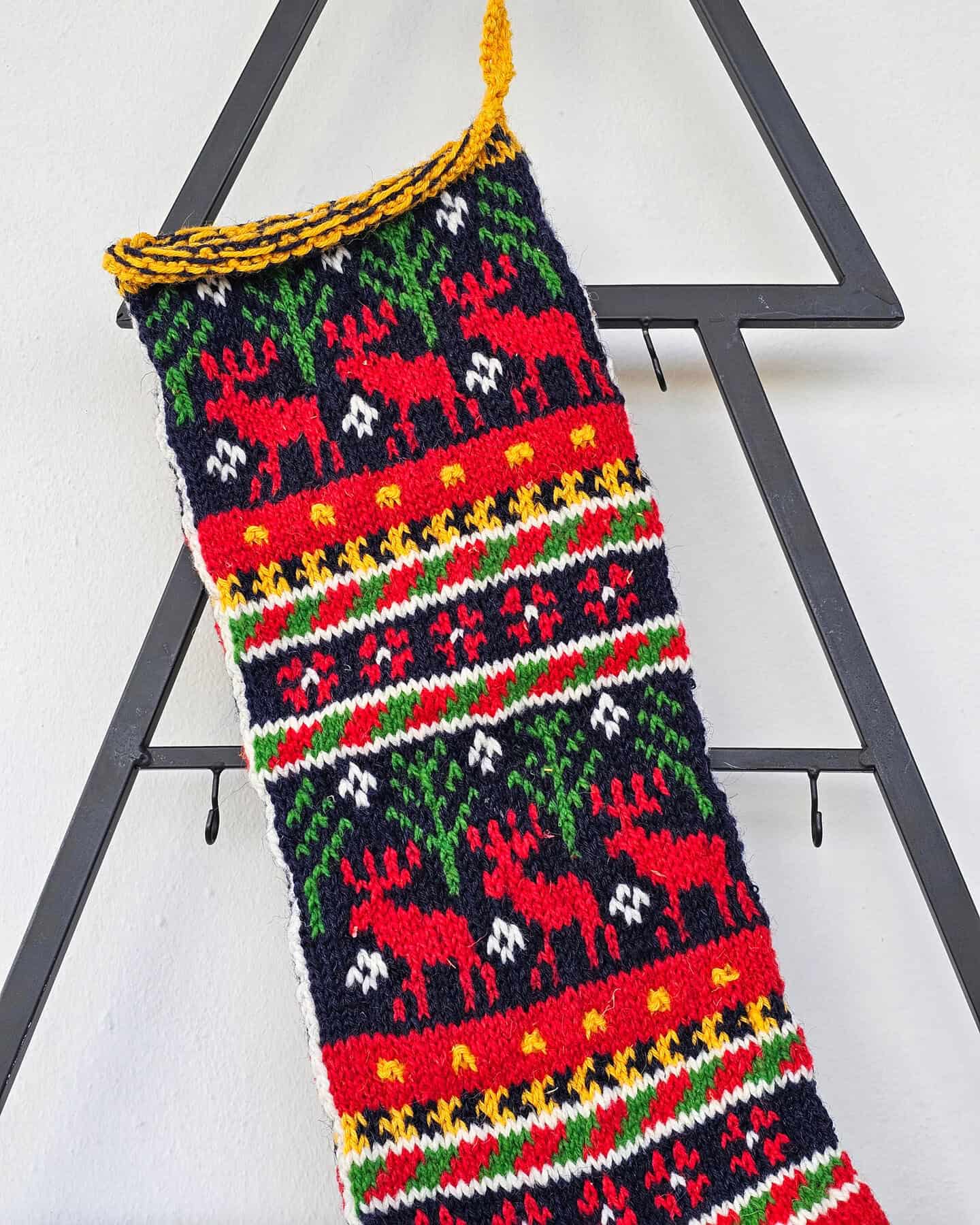 Top view of handmade Christmas stocking showing the opening for gifts.