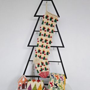 Hand-Knit Christmas Stocking – Holiday Tree & Pom-Pom Design