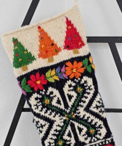 Top-down view of Handmade Boho Style Christmas stocking showing the opening for gifts.