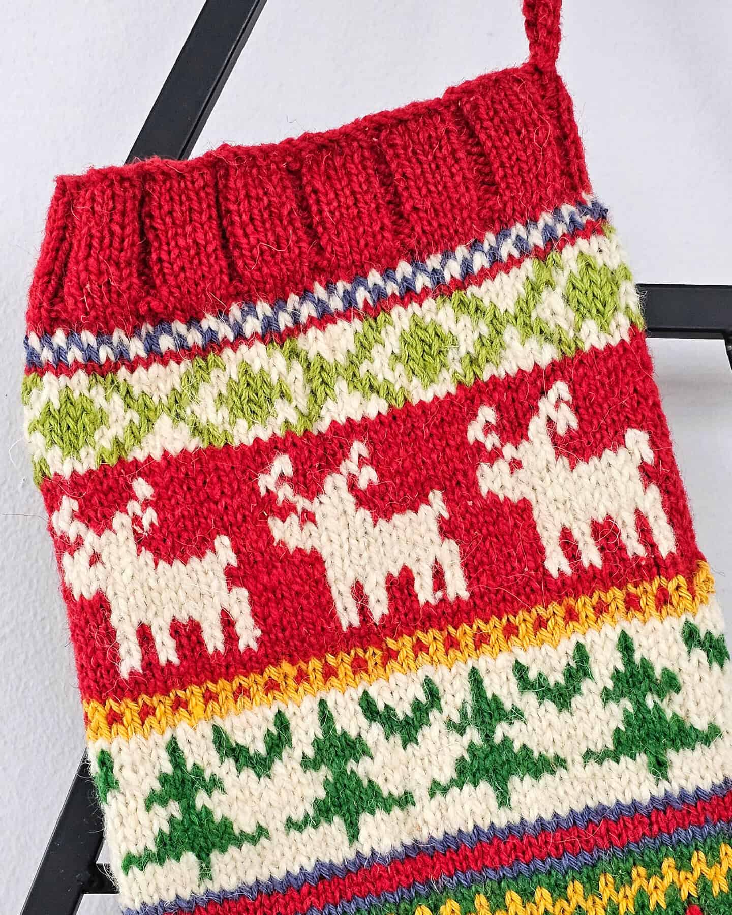 Top view of Christmas stocking showing the opening for gifts and interior space.