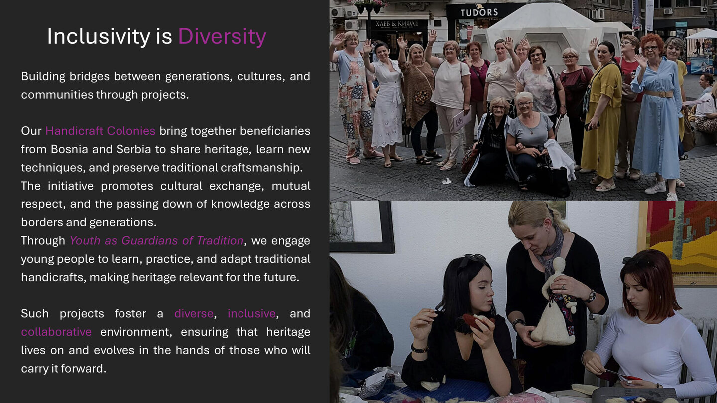 Our Handicraft Colonies bring together beneficiaries from Bosnia and Serbia to share heritage, learn new techniques, and preserve traditional craftsmanship.