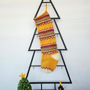 Festive Chevron Christmas stocking with yellow and red stripes for refreshing holiday home decor