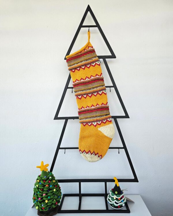 Festive Chevron Christmas stocking with yellow and red stripes for refreshing holiday home decor