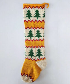 Hand‑Knit Festive Tree & Chevron Christmas Stocking. Holiday home decor
