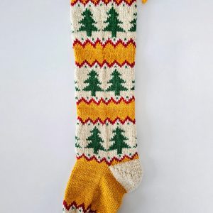 Hand‑Knit Festive Tree & Chevron Christmas Stocking. Holiday home decor
